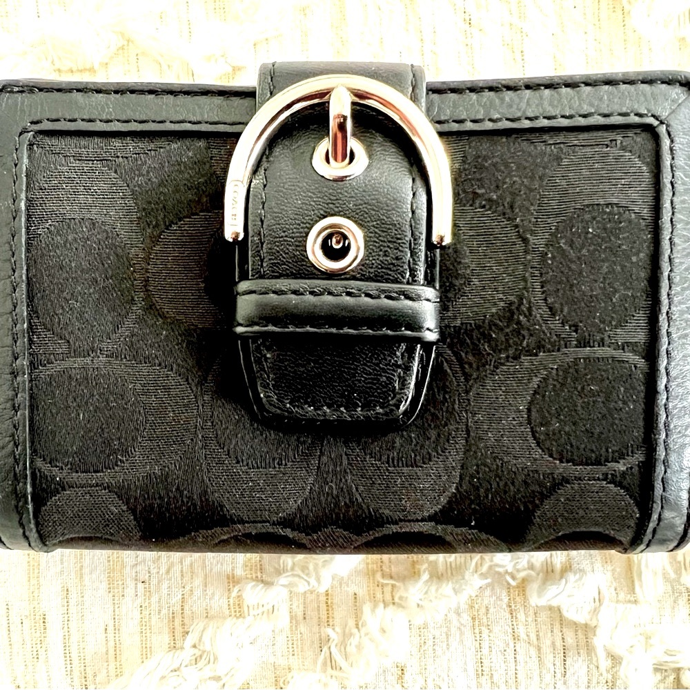Coach Compact Wallet with Silver Buckle